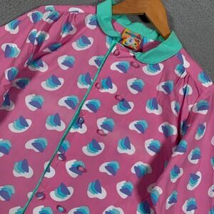 Mokuyobi Button Up Shirt Women's XL Pink Abstract Print Teal Collar Long Sleeve